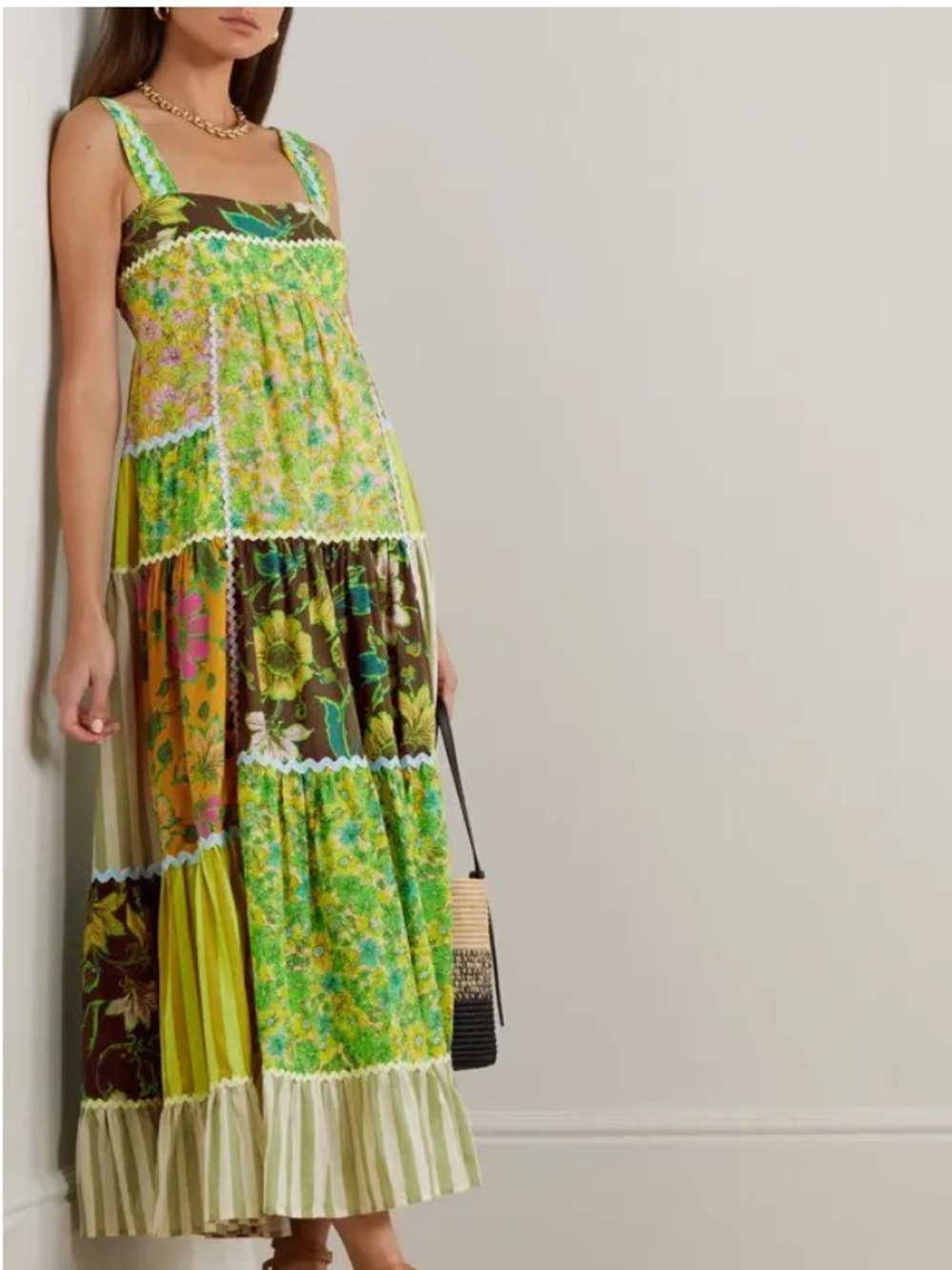 Alémais Winnie Patchwork Appliquéd printed cotton maxi dress 0
